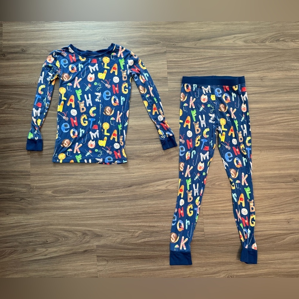 Little Sleepies Bamboo Blue Alphabet Kids Long Sleeve Pajama Set size 7/8